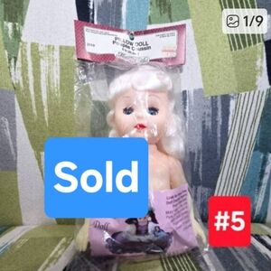 Vtg Fibre Craft Doll Pillow Doll 8" Tall Poupee Coussin Brown Hair Blue Eyes